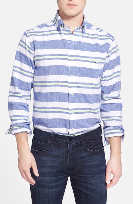 Vineyard Vines 'Tucker - Stripe' Slim Fit Linen Blend Oxford Sport Shirt